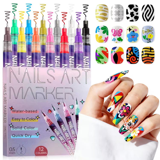 Nail Art Marker Pens – 12 Color Design Kit